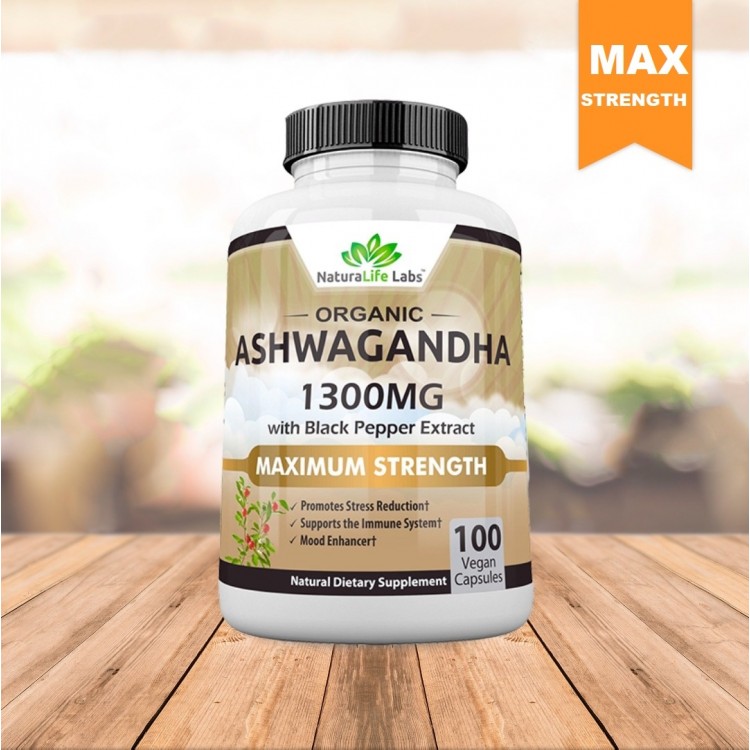 Premium Ashwagandha 1300mg - 100 vegan capsules 100% Pure Organic