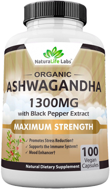 Premium Ashwagandha 1300mg - 100 vegan capsules 100% Pure Organic